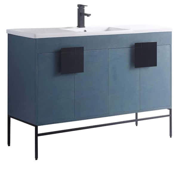 FINE FIXTURES Shawbridge 48 in. W x 18.11 in. D x 33.5 in. H Bath Vanity in French Blue with Ceramic Vanity Top in White