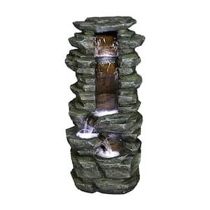 Rockery Shower Outdoor Fountain - 31.2in. Garden Waterfall Fountain with LED Lights for Patio, Garden, House and Office