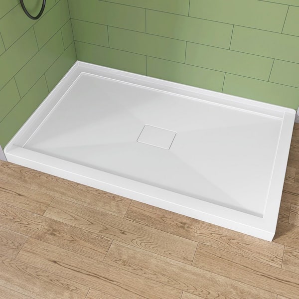 Moca 60 in. L x36 in. W Corner Double Threshold Acrylic Shower Pan Base with Center Drain and Cover Shower Tray in White