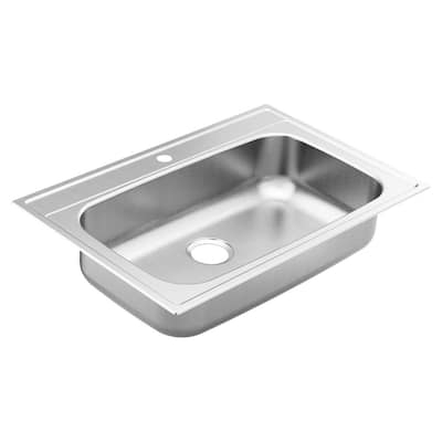 1800 Series Stainless Steel 33 in. 1-Hole Single Bowl Drop-In Kitchen Sink