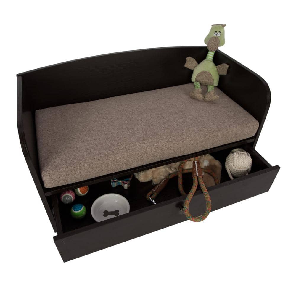 Espresso X-Small Pet Bed with Storage Drawer and Sand Cushion