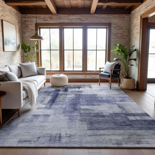 Mayfield Premium Machine Washable Abstract AMF1067 Denim 5 ft. x 7 ft. 6 in. Area Rug