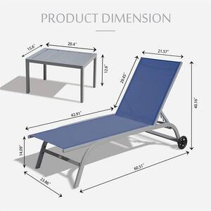 Blue 5-Position Adjustable Aluminum Outdoor Lounge Chairs Set of 3