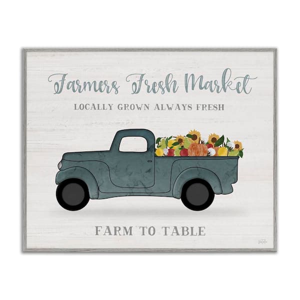 Farmers Fresh Market Truck by Natalie Carpentieri Gray Framed Graphic Travel Art Print 24 in. x 30 in.