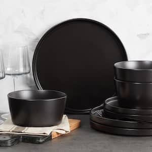 16-Piece Modern Black Matte Stoneware Dinnerware Set (Set for 4)