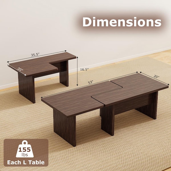 Bunpeony Walnut Modular L-Shaped Coffee Table Set of 2 Nesting Bunpeony Walnut Modular L-Shaped Coffee Table Set of 2 Nesting
