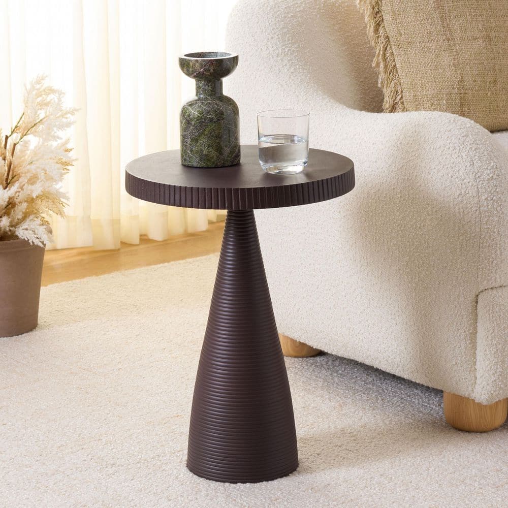 Champeaux 15 in. Dark Red Brown Round Metal End Table