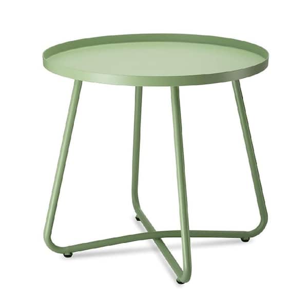 Phewnyzo Green Round Metal 17.72 Outdoor Side Table with Extension