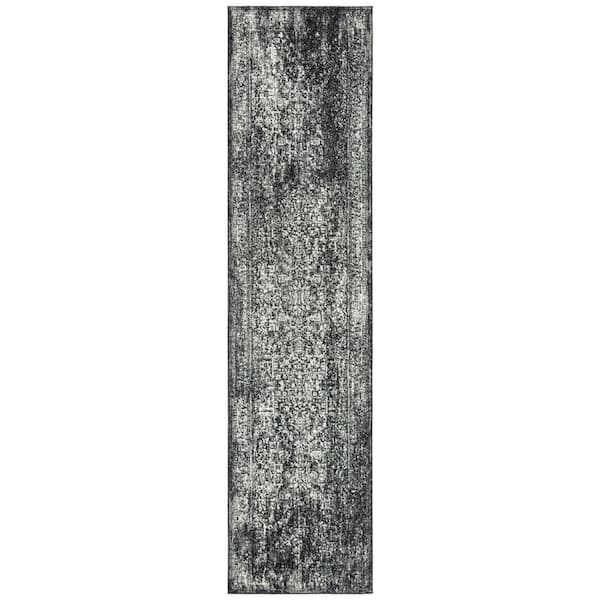 Evoke Black/Gray 2 ft. x 19 ft. Distressed Border Medallion Runner Rug