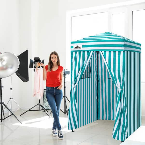 EAGLE PEAK 4 ft. x 4 ft. Pop-Up White/Light Blue Privacy Tent Foldable Outdoor Portable Dressing Changing Room Shelter