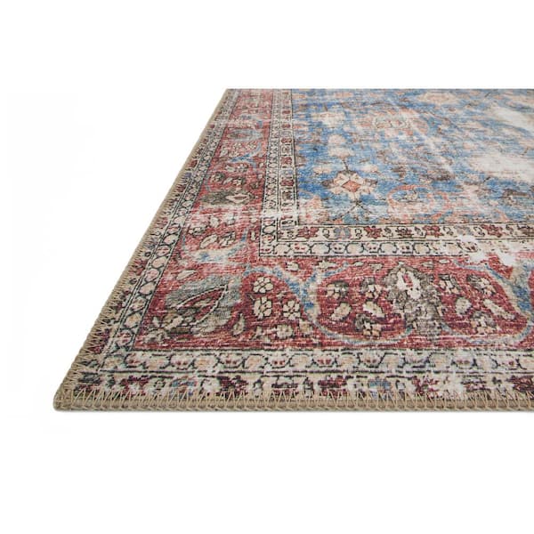 Loren Blue/Brick 7 ft. 6 in. x 9 ft. 6 in. Distressed Bohemian Printed Area Rug