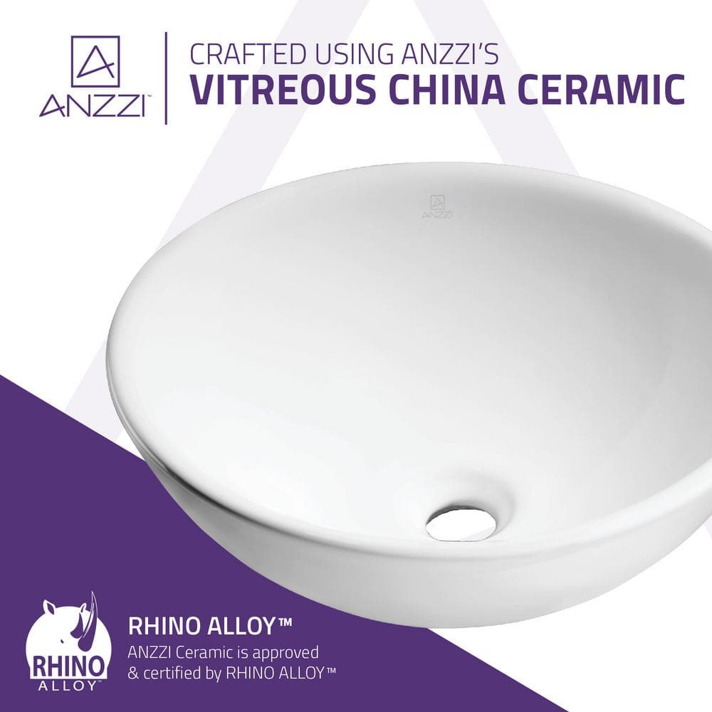 White Ceramic Circular Bathroom Vessel Sink, 16.3 inches