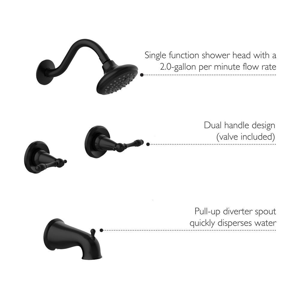 Matte Black Wall Mounted Shower Faucet Set with Valve