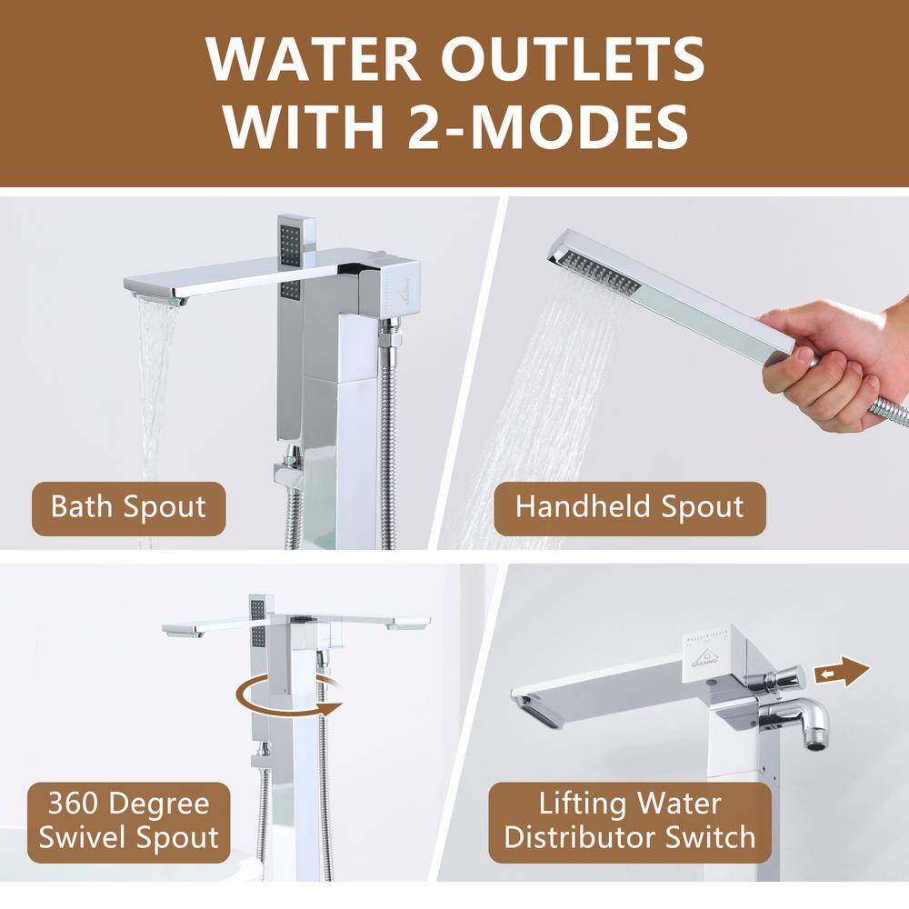 Chrome Plated Freestanding Bathtub Faucet with Hand Shower