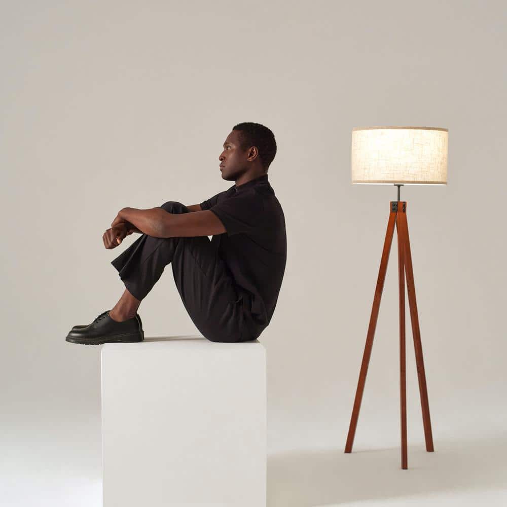 Havana Brown Tripod Floor Lamp with Beige Shade
