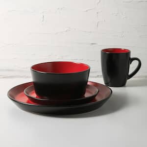 Stone Lain Albie 16-Piece Red and Black Dinnerware Set Stoneware (Service for Set for 4)