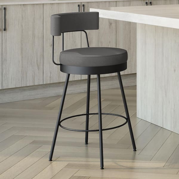 Amisco Urbana 26 in. Dark Grey PVC / Black Metal Swivel Counter Stool