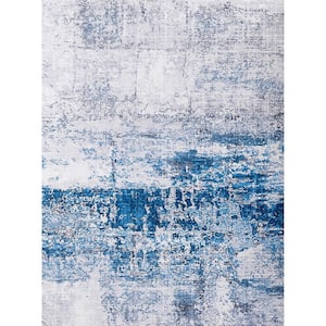Multi-Colored 9.8 ft. x 6.6 ft. Abstract Design Gray Turquoise Machine Washable Super Soft Area Rug