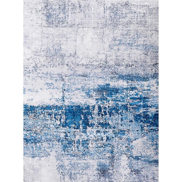 Tatahance Multi-Colored 9.8 ft. x 6.6 ft. Abstract Design Gray Turquoise Machine Washable Super Soft Area Rug