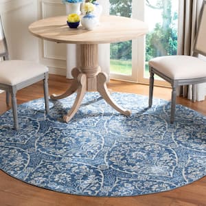 Brentwood Navy/Light Gray 5 ft. x 5 ft. Round Geometric Medallion Floral Area Rug