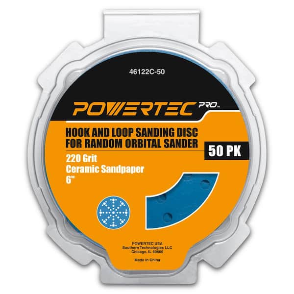 ‎POWERTEC 6 in. 49 Holes Ceramic Hook and Loop Sanding Disc, 220 Grit for Festool Random Orbital Sanders (50-Pack)