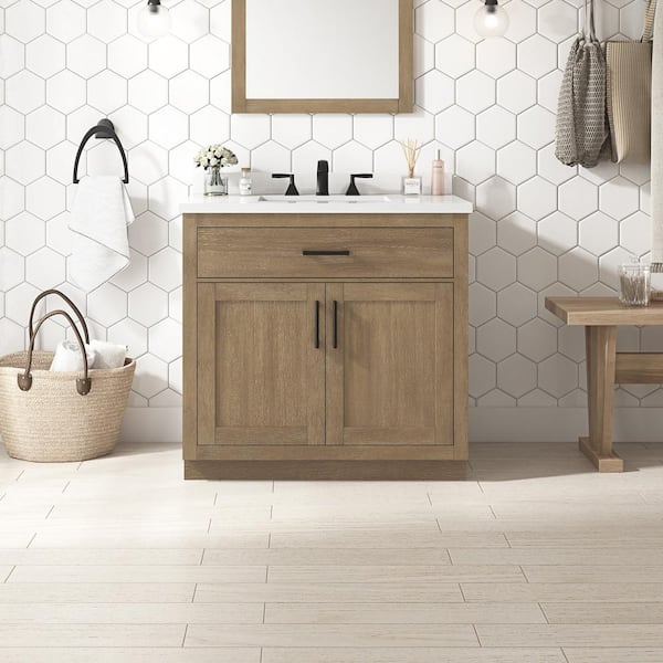 Bailey 36 in. Single Sink Driftwood Oak Bath Vanity with White Quartz Top (Assembled)