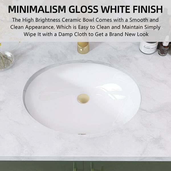 Zeafive 19 in. Undermount Oval U-shape Bathroom Sink with Overflow