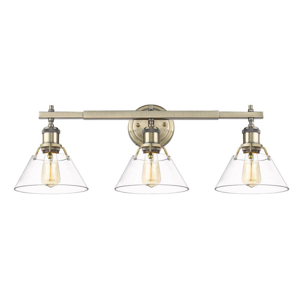 Orwell 27.25 in. 3-Light Aged Brass and Clear Glass Vanity Light price history on PriceWatchPro