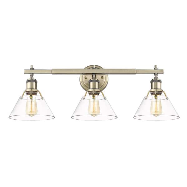 Golden Lighting Orwell 27.25 in. 3-Light Aged Brass and Clear Glass Vanity Light