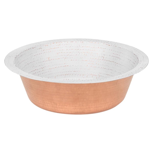 16 Gauge Hammered Copper 12 in. Round Drop-In/Undermount Bar Sink with 2 in. Drain Opening in Glazed White