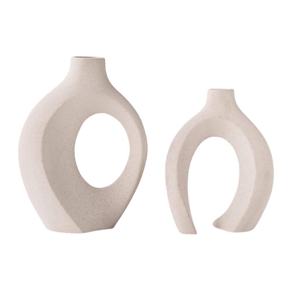 Hollow Ceramic Vase Set of 2, Round Modern Vase for Nordic Minimalist Book Style Shelf Decor, White price history on PriceWatchPro