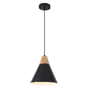 1-Light Black Cone Pendant Light with Metal Shade, No Bulbs Included