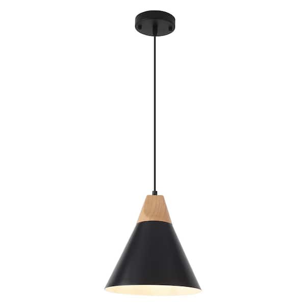 1-Light Black Cone Pendant Light with Metal Shade, No Bulbs Included