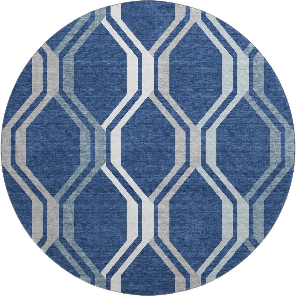 Mayfield Premium Machine Washable Abstract AMF2326 Navy 8 ft. x 8 ft. Round Rug price history on PriceWatchPro