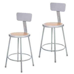 Flynn 24 in. Masonite Wood Stool with Backrest, Grey Metal Frame (Pack of 2)