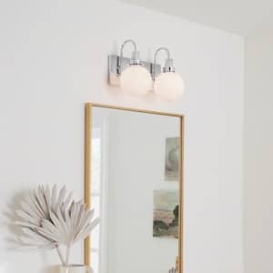 Hex 14.25 in. 2-Light Chrome Modern Bathroom Vanity Light with Opal Glass Shades