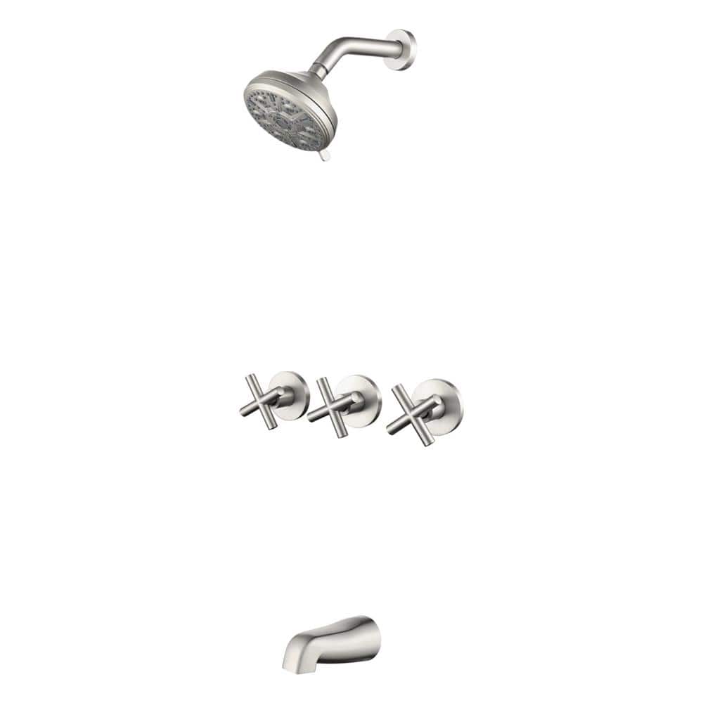 Triple Handles 10-Sprays Tub and Shower Faucet 1.8 GPM Wall Mount Shower System in. Brushed Nickel Valve Included price history on PriceWatchPro