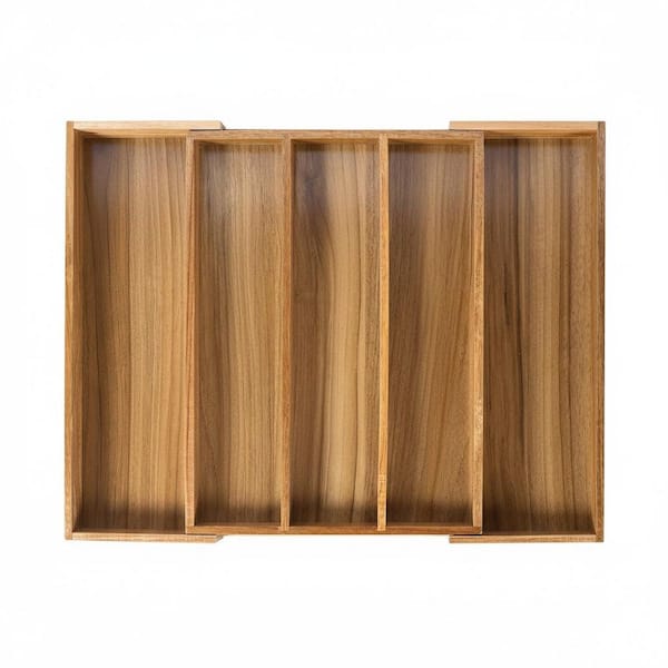 10-Knife In-Drawer Organizer Acacia Wood Knife Storage Tray with Adjustable Compartments