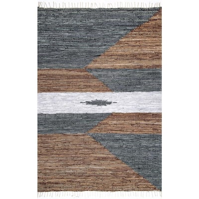Esperanza Leather Modern Abstract Neutral 5 ft. x 8 ft. Area Rug