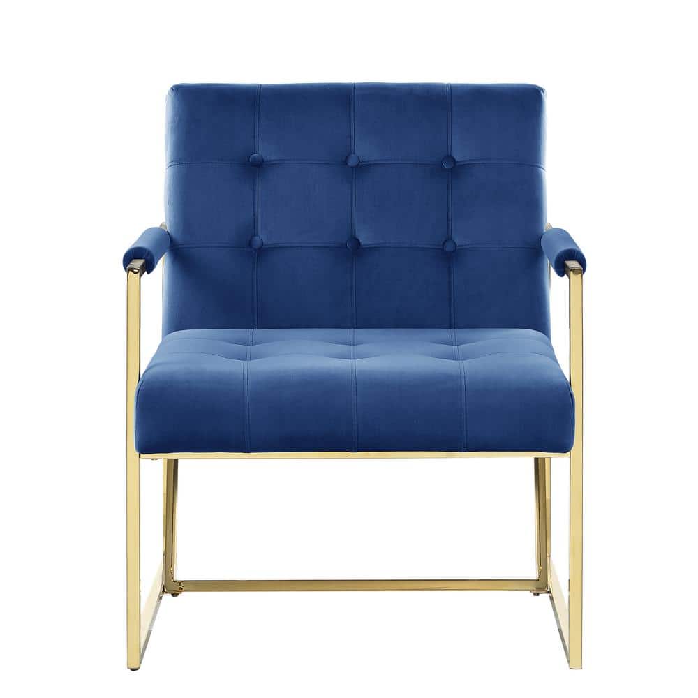 Luxor Blue Velvet Modern Accent Chair with Gold Metal Legs