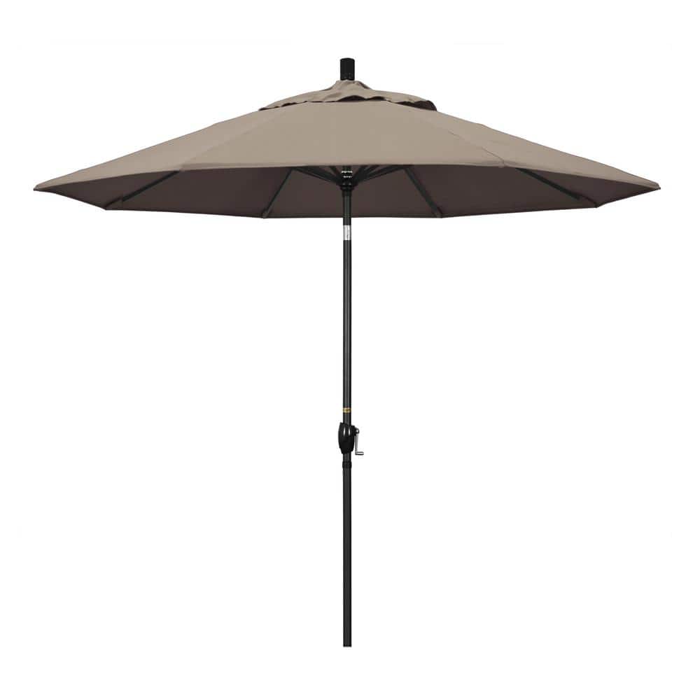 9 ft. Black Aluminum Pole Market Aluminum Ribs Push Tilt Crank Lift Patio Umbrella in Taupe Sunbrella price history on PriceWatchPro
