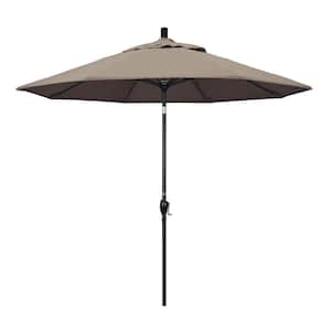 9 ft. Black Aluminum Pole Market Aluminum Ribs Push Tilt Crank Lift Patio Umbrella in Taupe Sunbrella