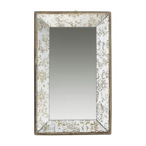 Vintage Accent 12 in. W x 20 in. H Antique Silver Framed Rectangle Wall Mirror with Floral Accents