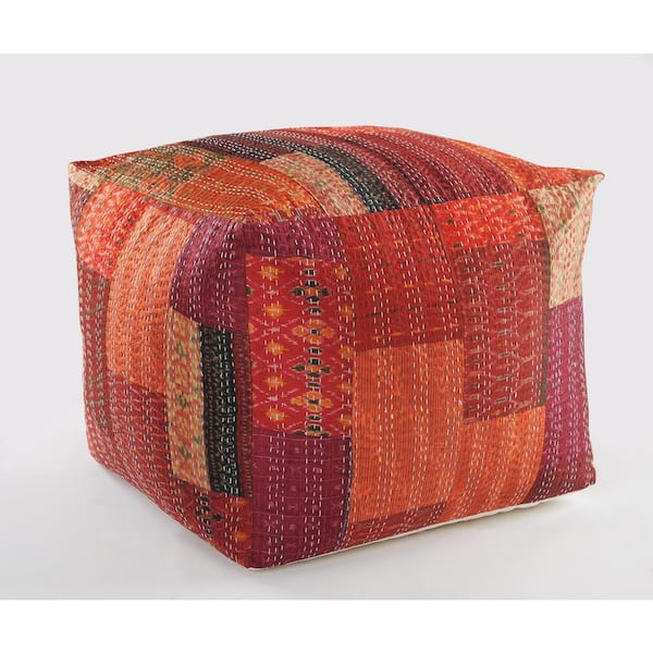 HomeRoots Amelia Red Cotton Square Cube Ottoman