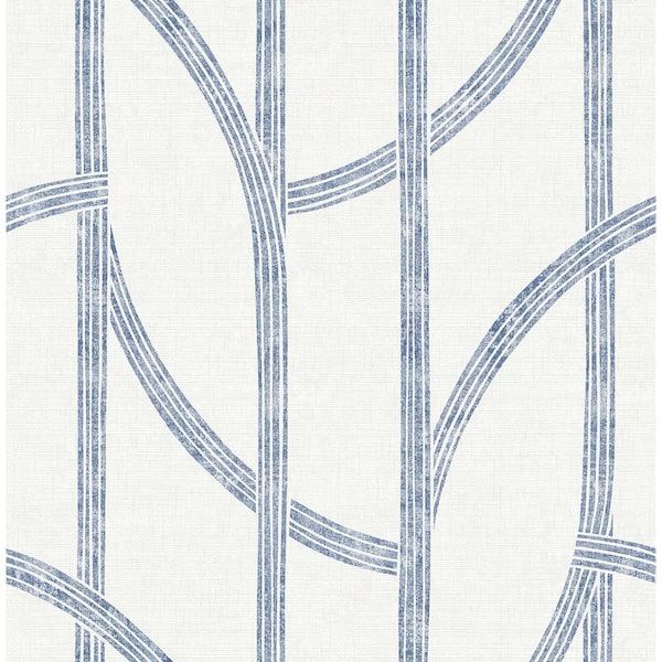 A-Street Prints Harlow Indigo Blue Curved Contours Wallpaper