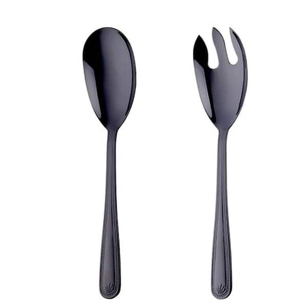 Large 12 in Salad Servers Set with Spoon and Spork 18/10 Stainless Steel Mirror Finish Serving Silver