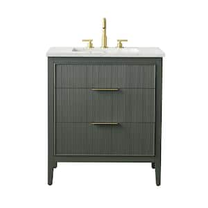 Emma 30 in. W Bath Vanity in Vintage Green with Engineered Stone Top in Arabescato with White Sink