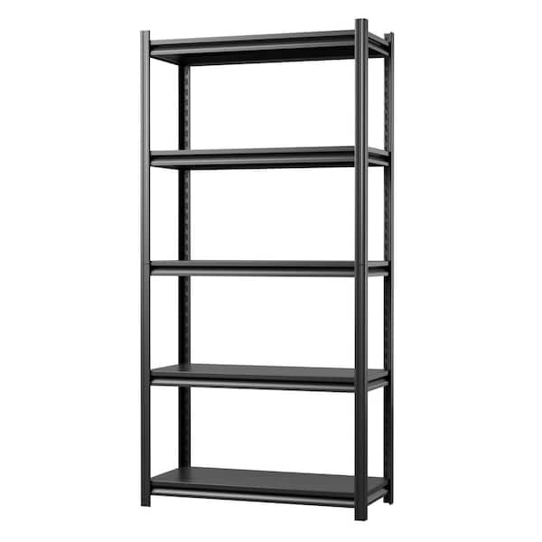 35.4 in. W x 72.1 in. H x 15.75 in. D 5-Tier Adjustable Open Freestanding Metal Storage Garage Wall Shelf in Black