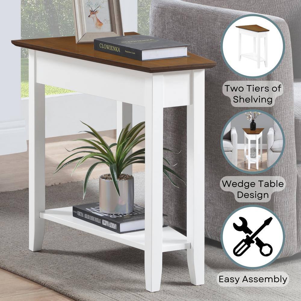 White and Driftwood Triangular Wood End Table with Shelf