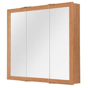 Kingswood 30 in. Surface Mount Oak Tri-View Medicine Cabinet with Mirror